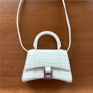 Balenciaga Hourglass Mini Croc-Embossed Leather Shoulder Bag in White